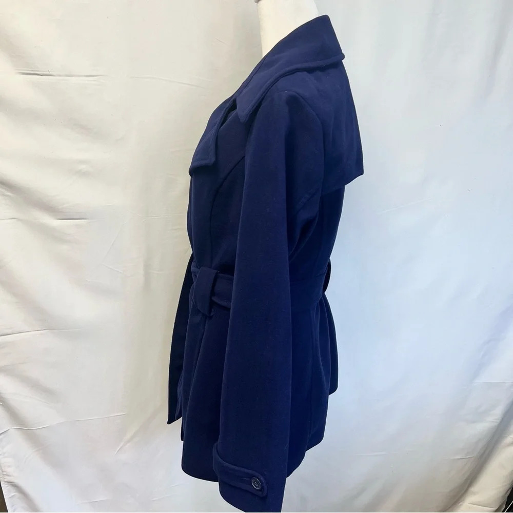 JOUJOU Double Breasted Navy Blue Belted Wool Trench Coat with Lining Size Large - Picture 9 of 16